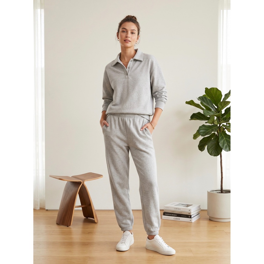 Aritzia TNA Cozy Fleece Boyfriend Polo Sweatshirt Heather Cloud Grey 2XS